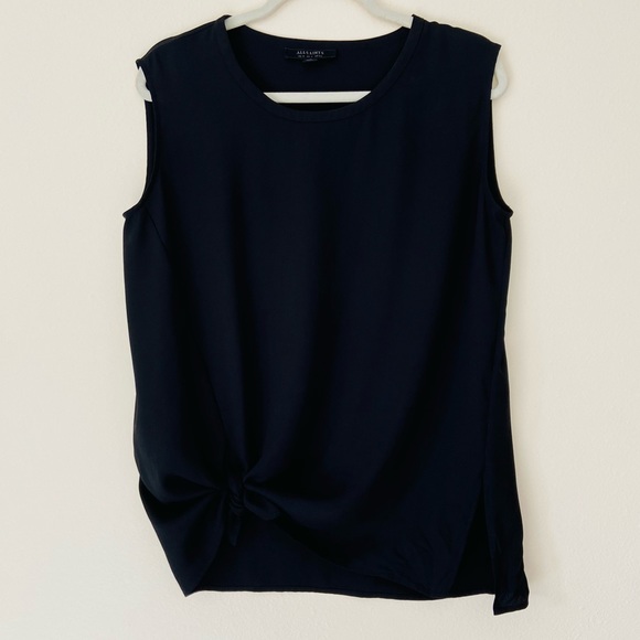 All Saints Women's Black Tie Front Heny Sleeveless Loose Fit Blouse Top - Picture 6 of 9